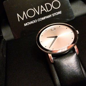 Womens Movado Silver Leather Band Watch
